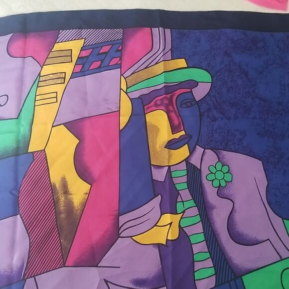 Square Picasso style Scarf Vintage 34x34" - Picture 10 of 15